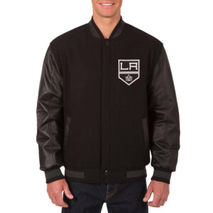 LA Kings Two Hit Wool & Leather Black Varsity Jacket