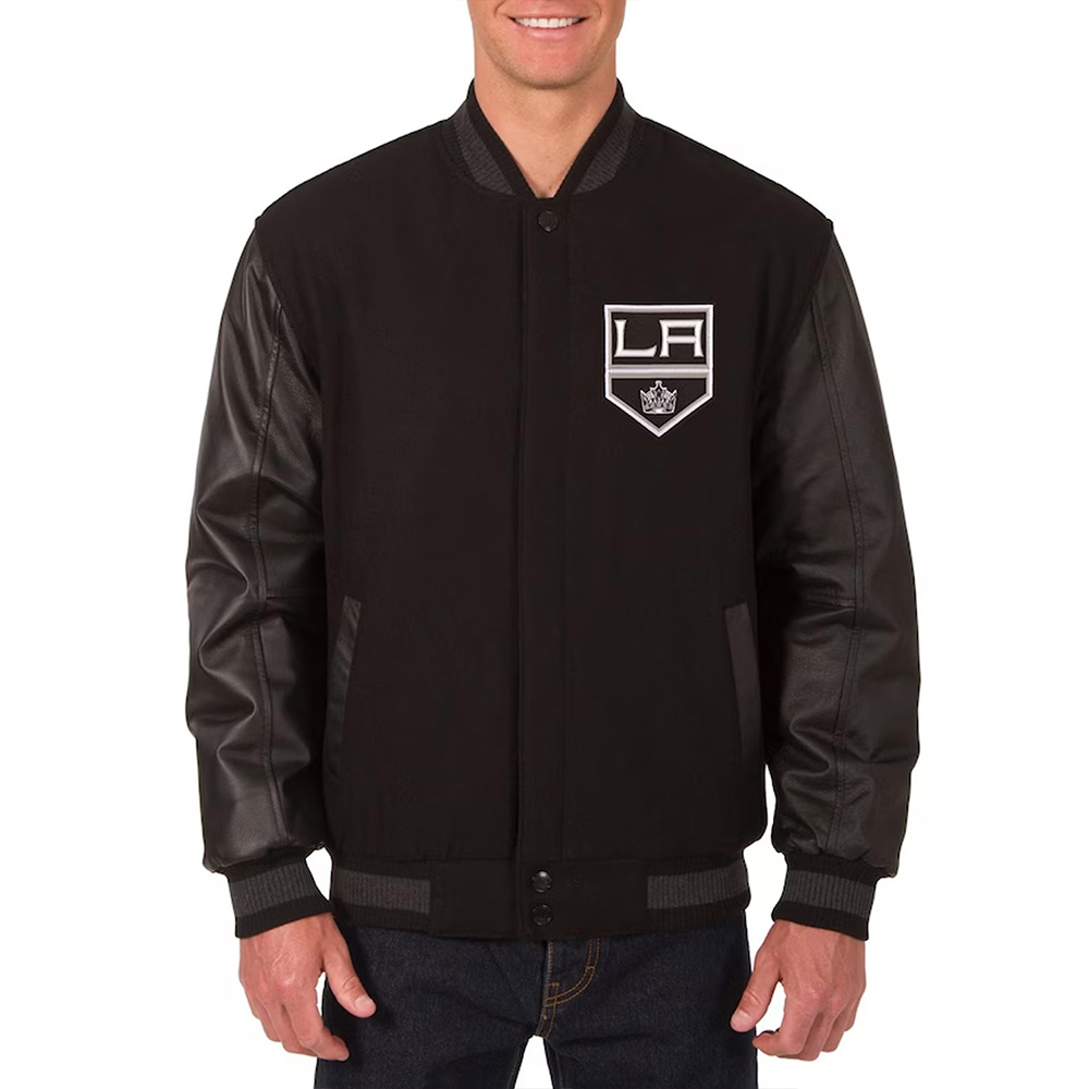 LA Kings Two Hit Wool & Leather Black Varsity Jacket