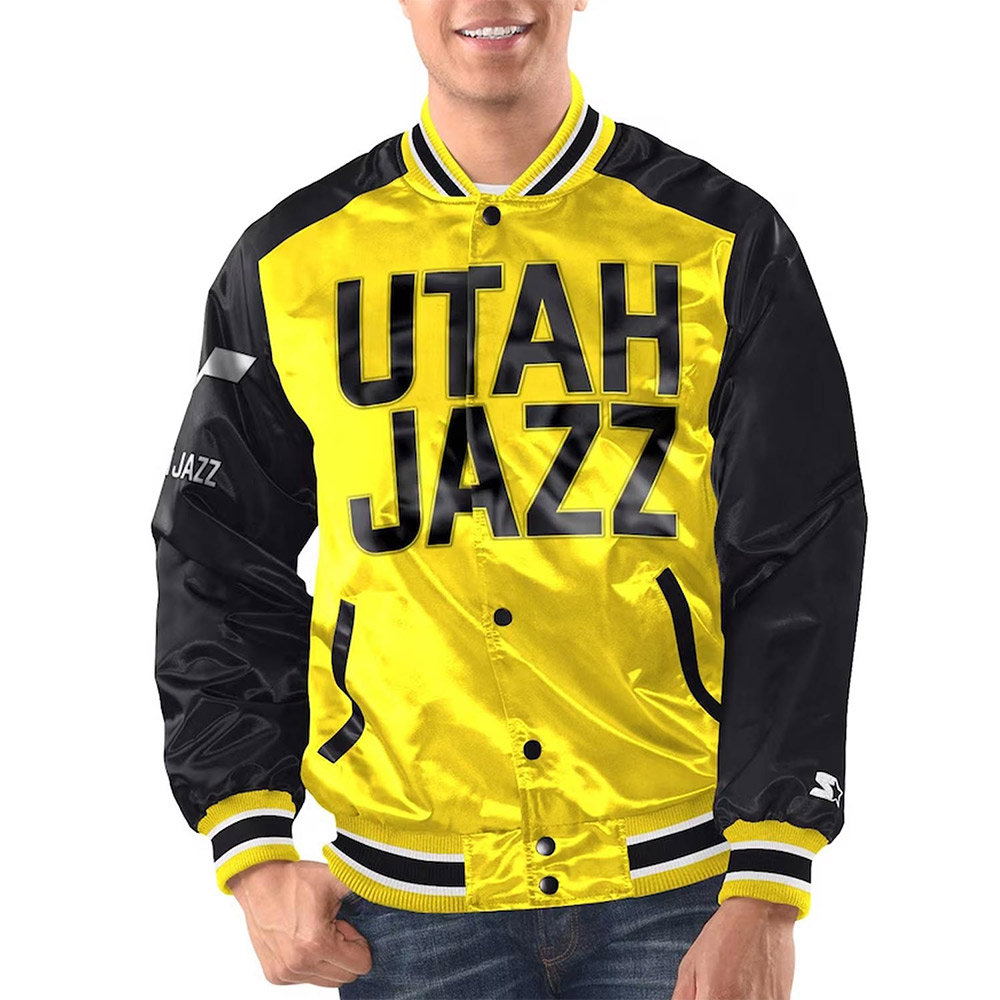 Yellow/Black Utah Jazz Renegade Varsity Satin Jacket