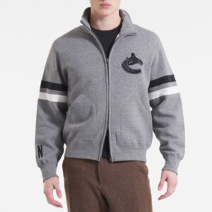 Vancouver Canucks Dark Heather Gray Striped Fleece Jacket