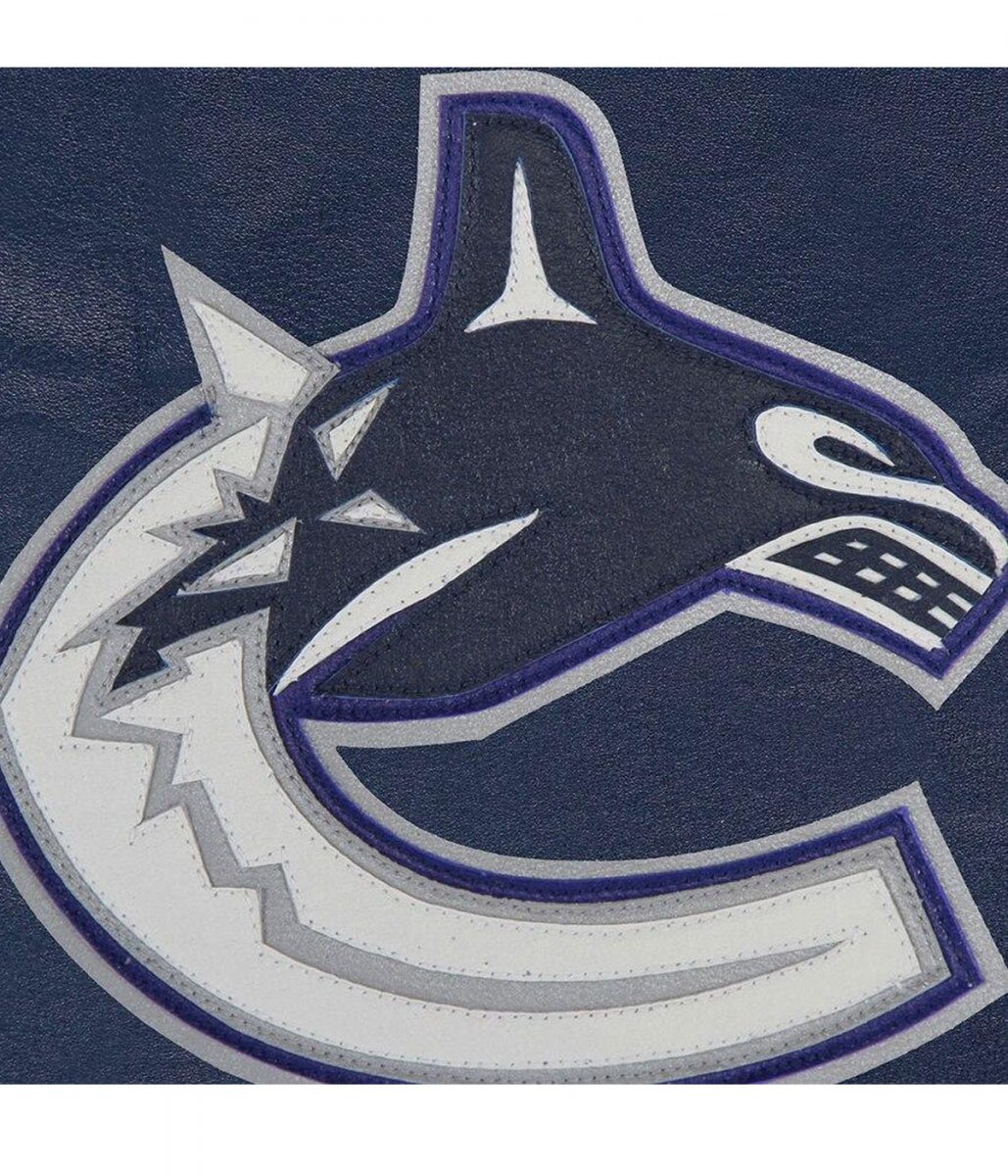 Vancouver Canucks Navy Blue Leather Varsity Jacket - Image 3
