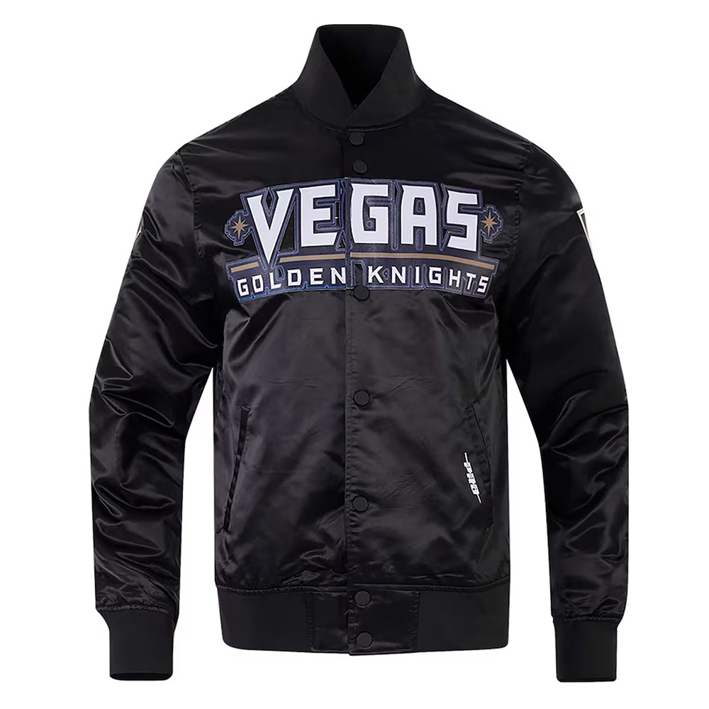 Vegas Golden Knights Glam Black Varsity Satin Jacket