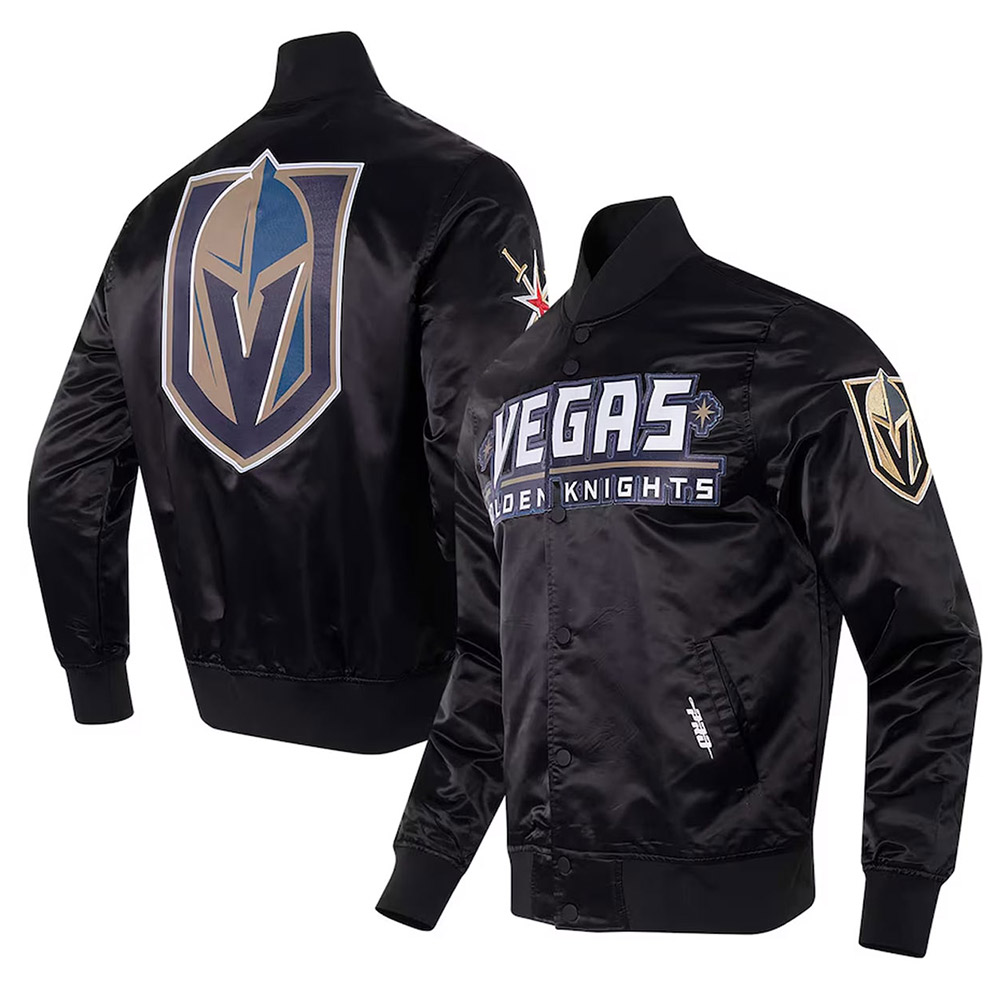 Vegas Golden Knights Glam Black Varsity Satin Jacket - Image 5