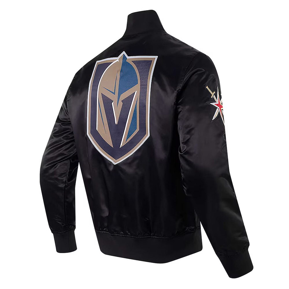 Vegas Golden Knights Glam Black Varsity Satin Jacket - Image 4