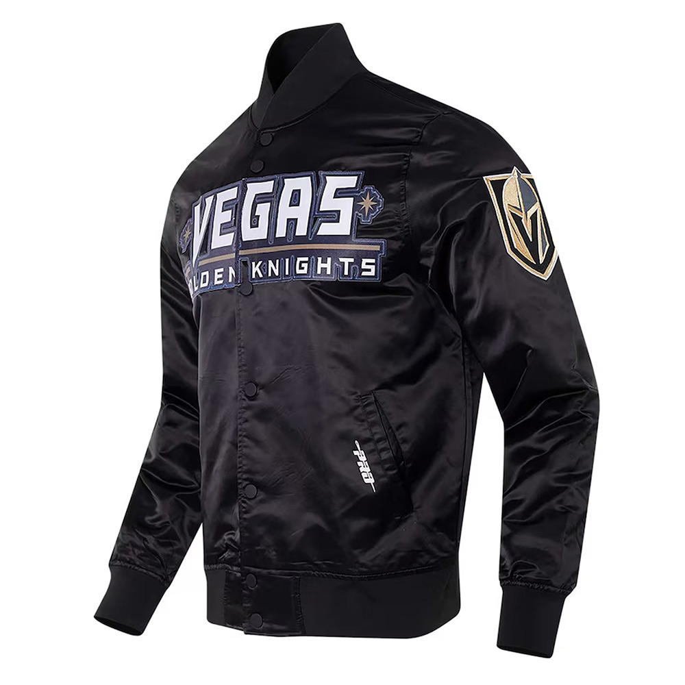 Vegas Golden Knights Glam Black Varsity Satin Jacket - Image 3