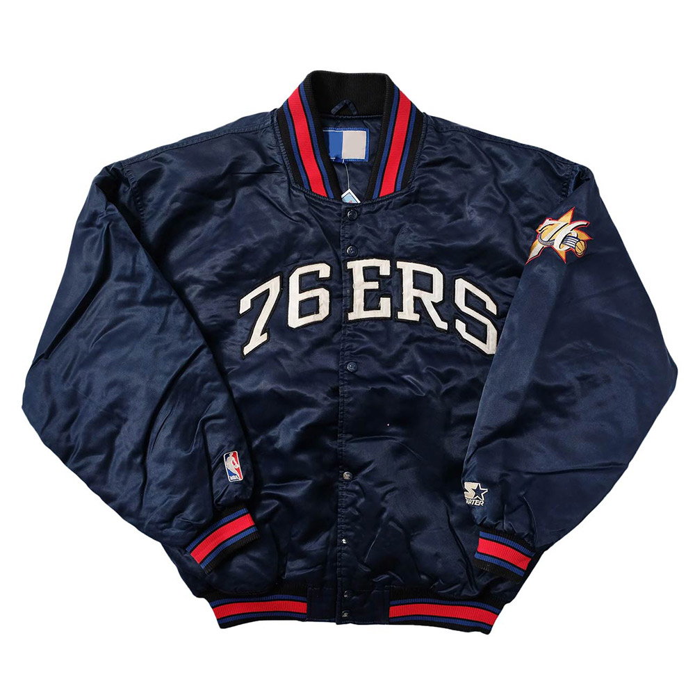 Philadelphia 76ers Bomber Navy Satin Jacket