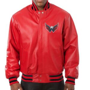 Washington Capitals Bomber Red Leather Jacket