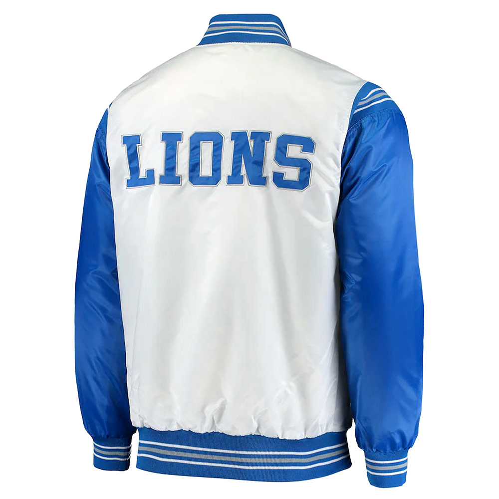 Detroit Lions Historic Logo Renegade White/Blue Satin Jacket - Image 2