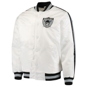 Throwback D-Line Las Vegas Raiders White Satin Jacket
