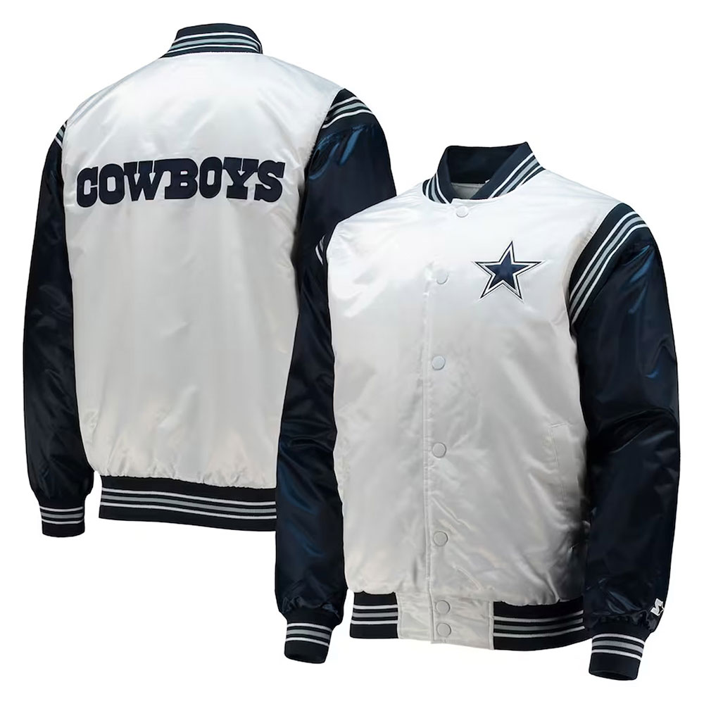 Dallas Cowboys Renegade Throwback White/Navy Satin Jacket - Image 3