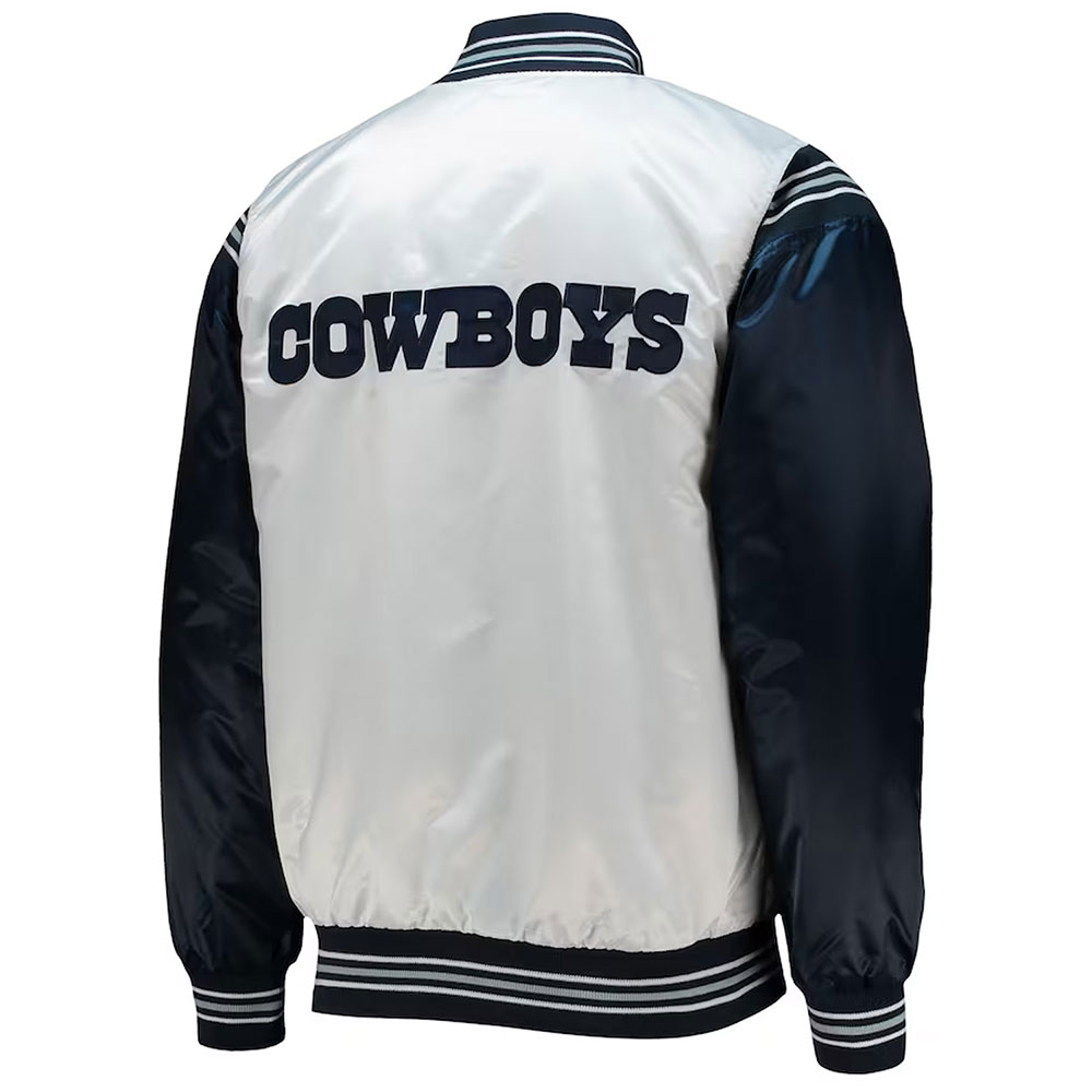 Dallas Cowboys Renegade Throwback White/Navy Satin Jacket - Image 2