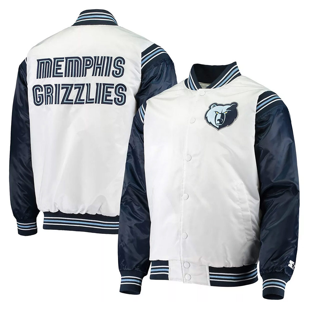Memphis Grizzlies Renegade White/Navy Varsity Satin Jacket - Image 3