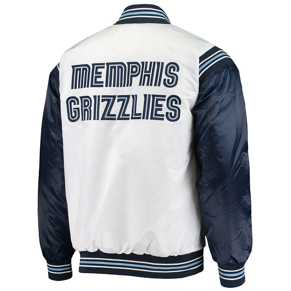 Memphis Grizzlies Renegade White/Navy Varsity Satin Jacket - Image 2