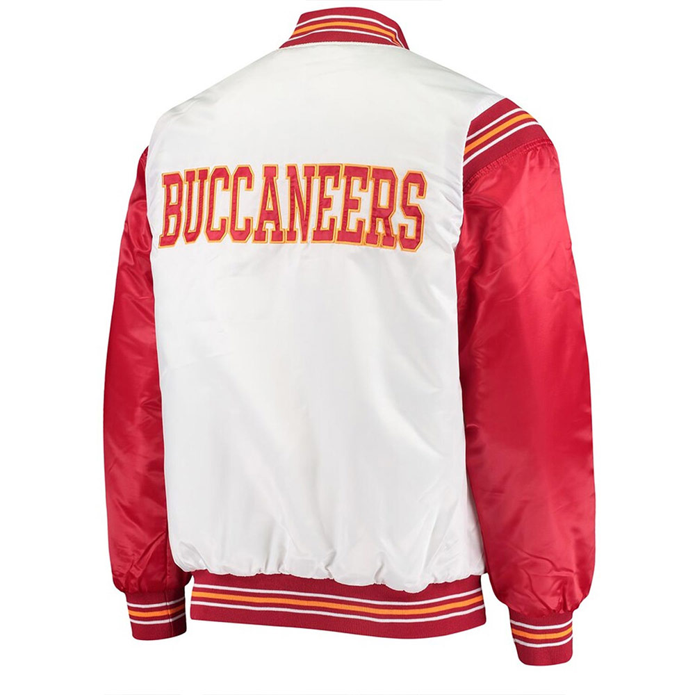 Tampa Bay Buccaneers Historic Renegade White/Red Varsity Satin Jacket - Image 4