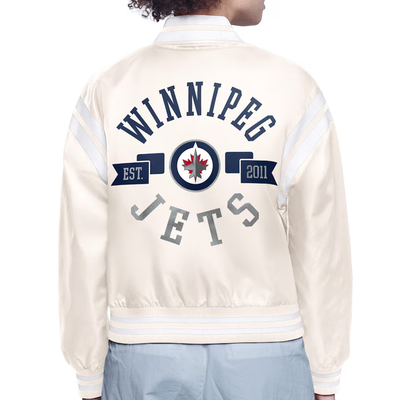Winnipeg Jets Printed Logo Varsity Satin Jacket - Image 4