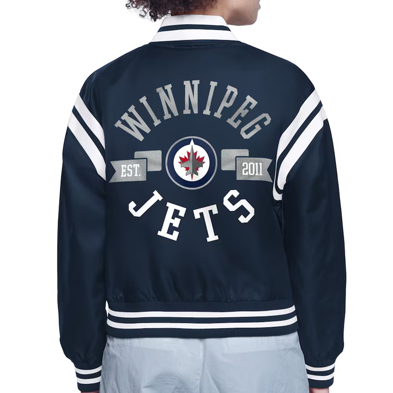 Winnipeg Jets Printed Logo Varsity Satin Jacket - Image 3