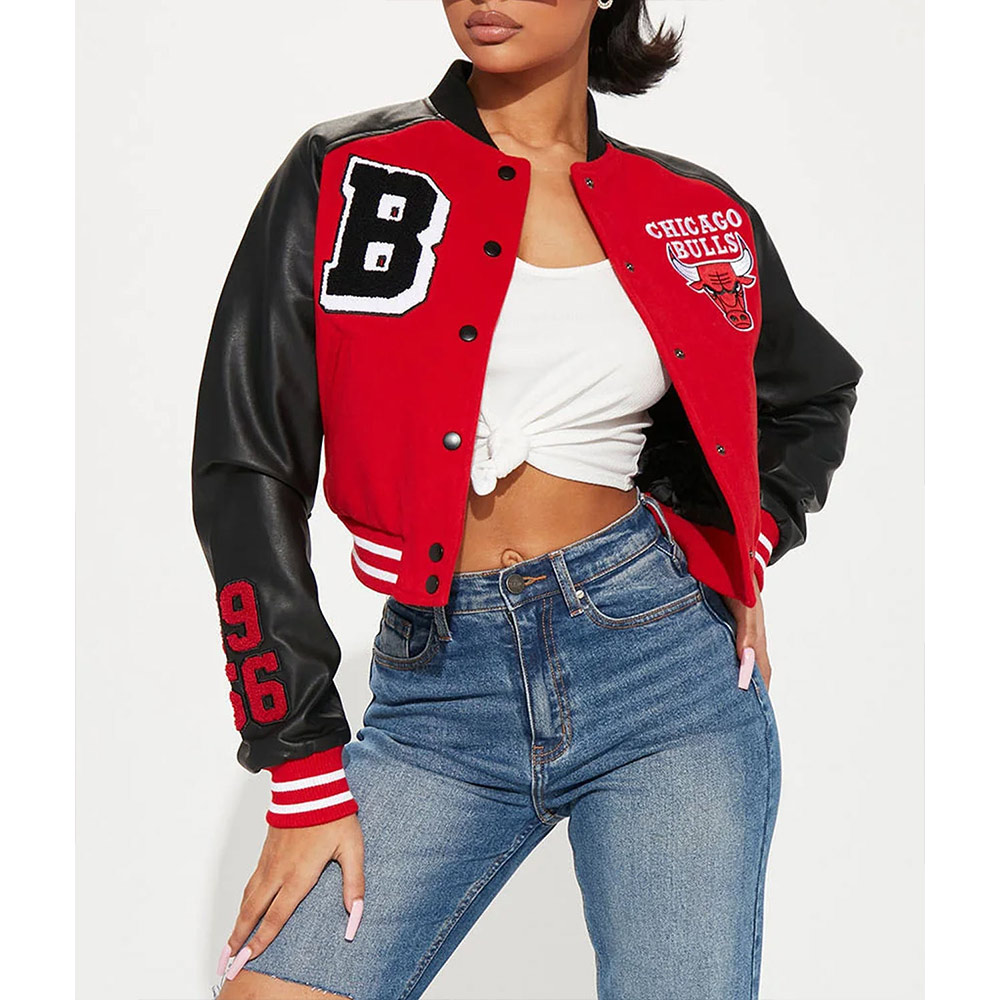 Women’s Chicago Bulls Cropped Varsity Jacket - Image 3