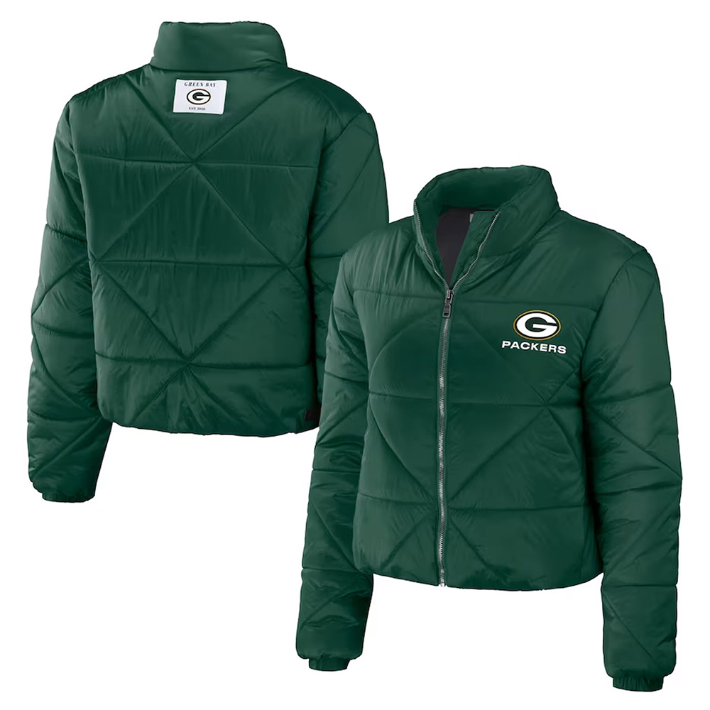 Women's Green Bay Packers Puffer Cropped Jacket - Image 3