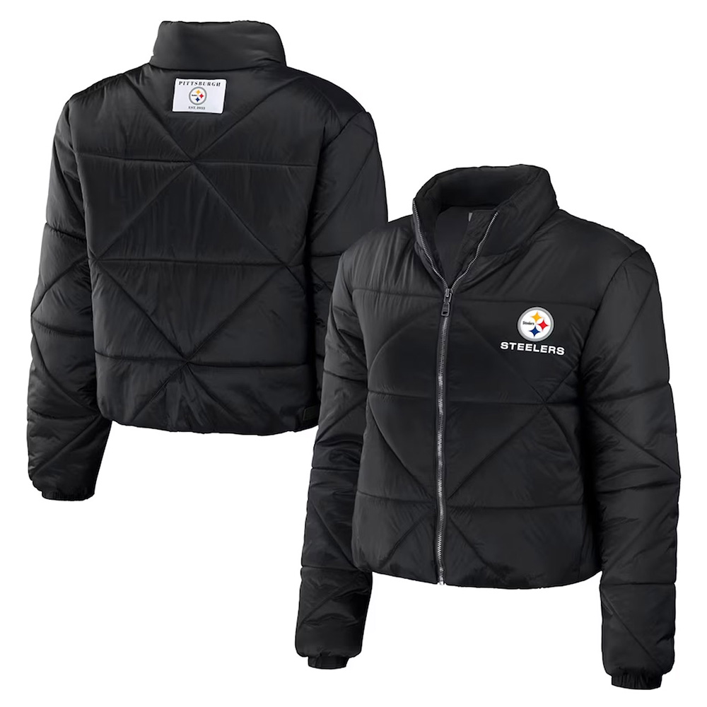 Women's Pittsburgh Steelers Puffer Cropped Jacket - Image 3