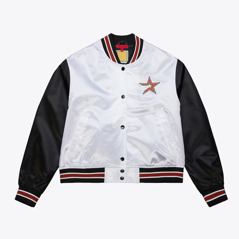 Womens Houston Astros Cropped White and Black Satin Jacket