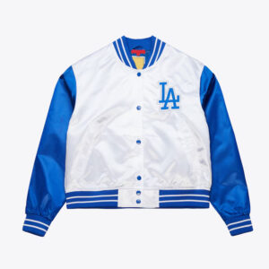 Womens LA Dodgers Cropped White and Blue Satin Jacket