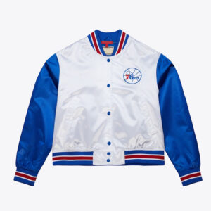Women's Philadelphia 76ers Cropped White and Blue Satin Jacket