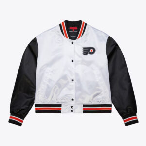 Women's Philadelphia Flyers Cropped White and Black Satin Jacket