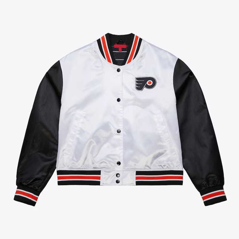 Women's Philadelphia Flyers Cropped White and Black Satin Jacket