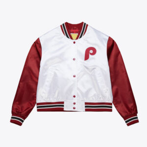 Womens Philadelphia Phillies Cropped White and Red Satin Jacket