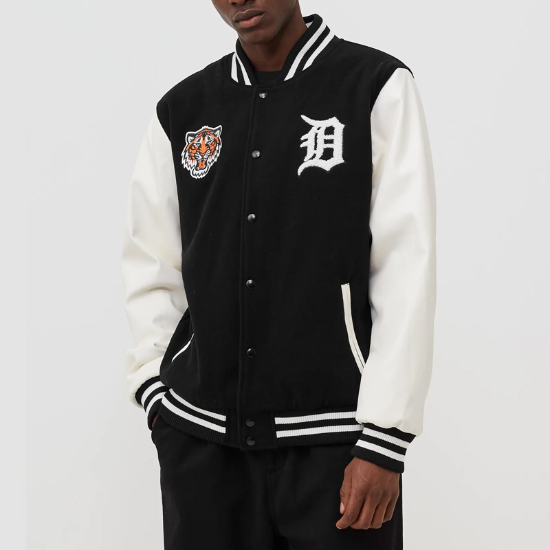 Wordmark Detroit Tigers Black and White Varsity Jacket - Image 2