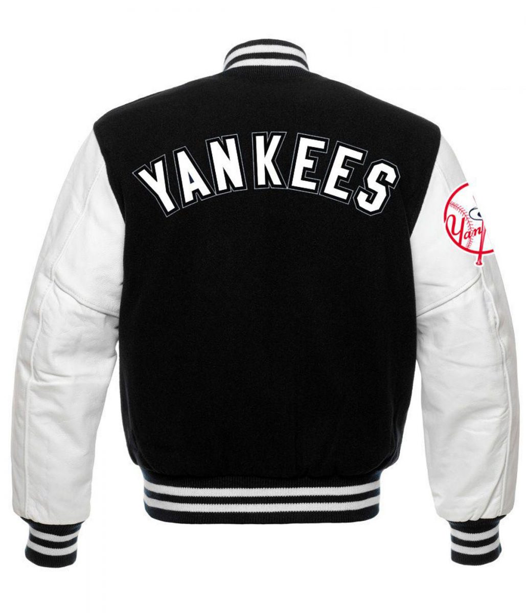 NY Yankees Black and White Varsity Jacket - Image 2
