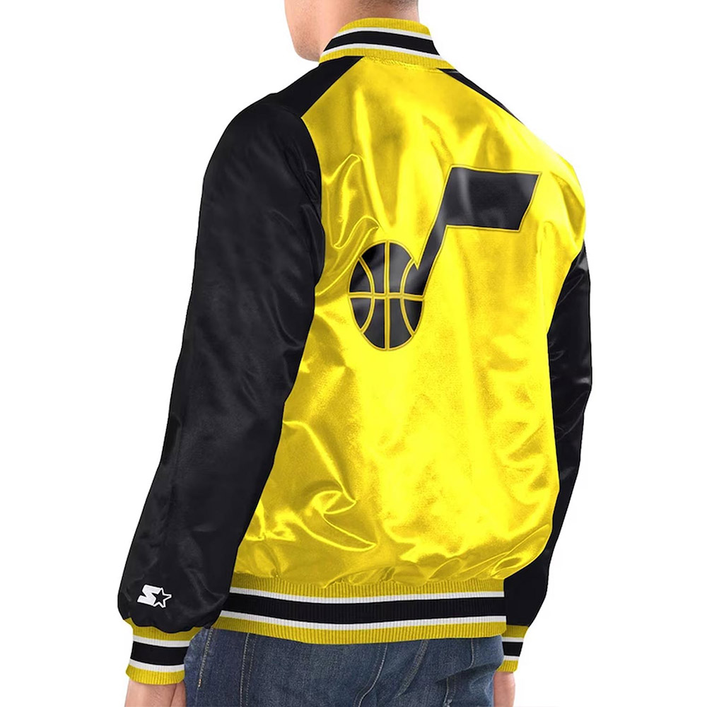 Yellow/Black Utah Jazz Renegade Varsity Satin Jacket - Image 2