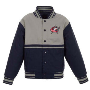 Youth Columbus Blue Jackets Poly Twill Navy and Gray Jacket