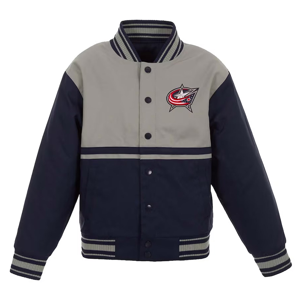 Youth Columbus Blue Jackets Poly Twill Navy and Gray Jacket